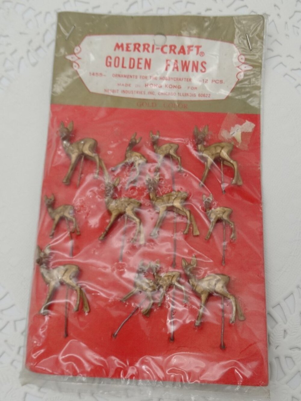 Vintage Merri-Craft Golden Fawns 12 Christmas Craft Picks Made in Hong Kong